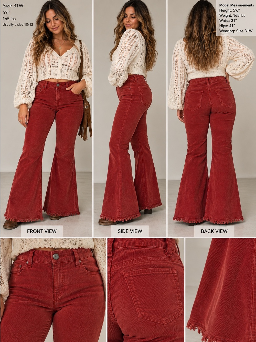 Free People Penny Pull-On Cord Flare Pants Red Medium W31